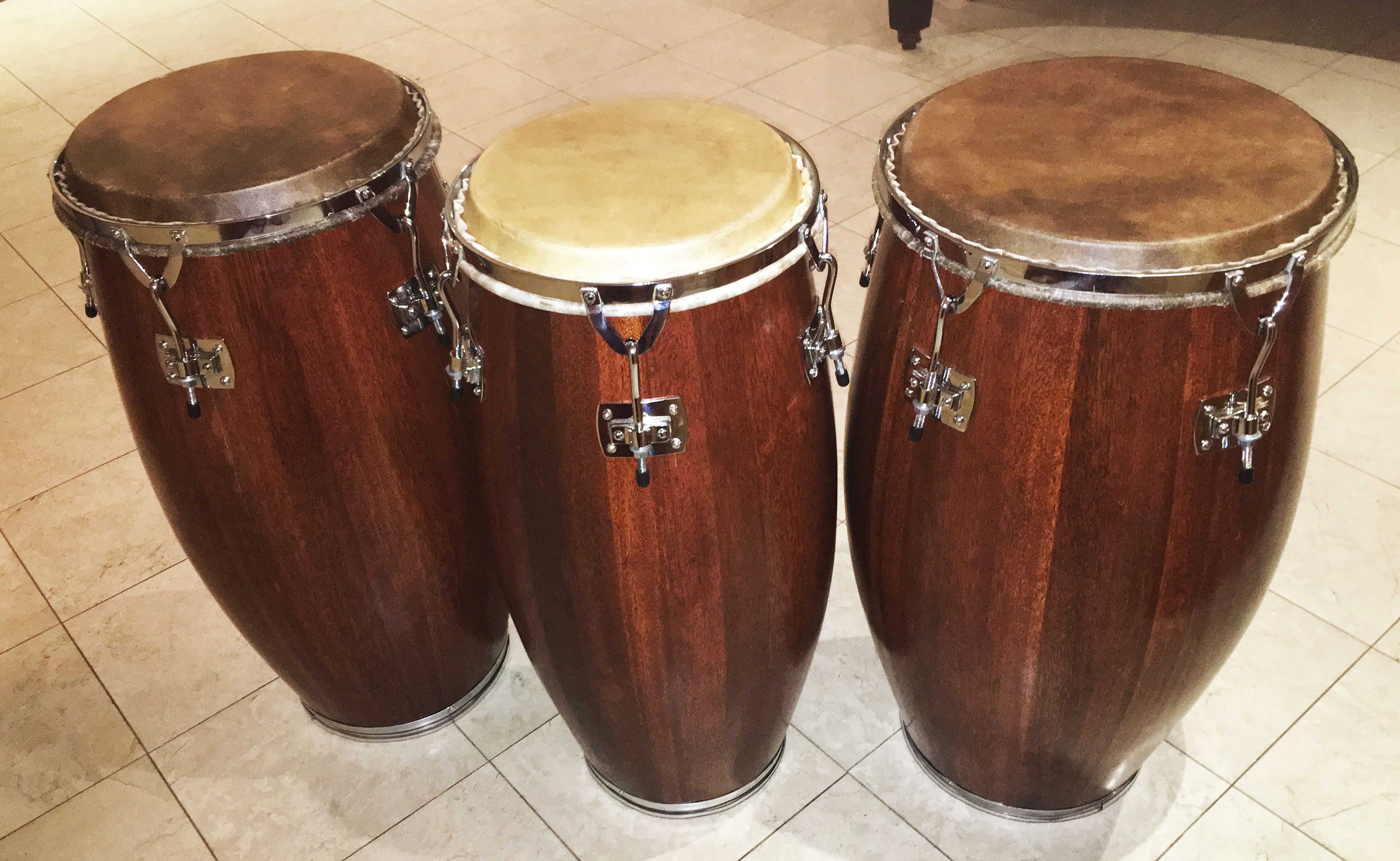 The congas, newly restored by Enrique "Pachá" Navarro